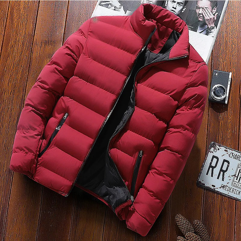 Mens Winter Jackets Fashion Casual Windbreaker Stand Collar Thermal Coat Outwear