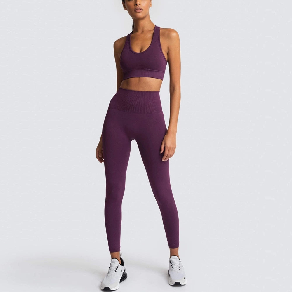 American Sizes 2 Piece Sports Set Gym Wear Leggings Bra Pants Women Workout
