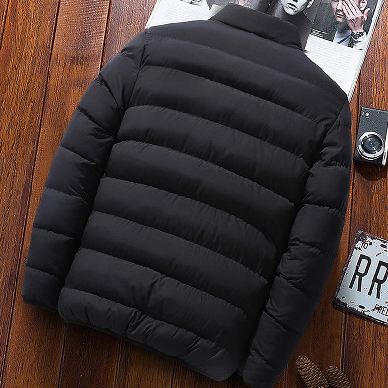 Mens Winter Jackets Fashion Casual Windbreaker Stand Collar Thermal Coat Outwear