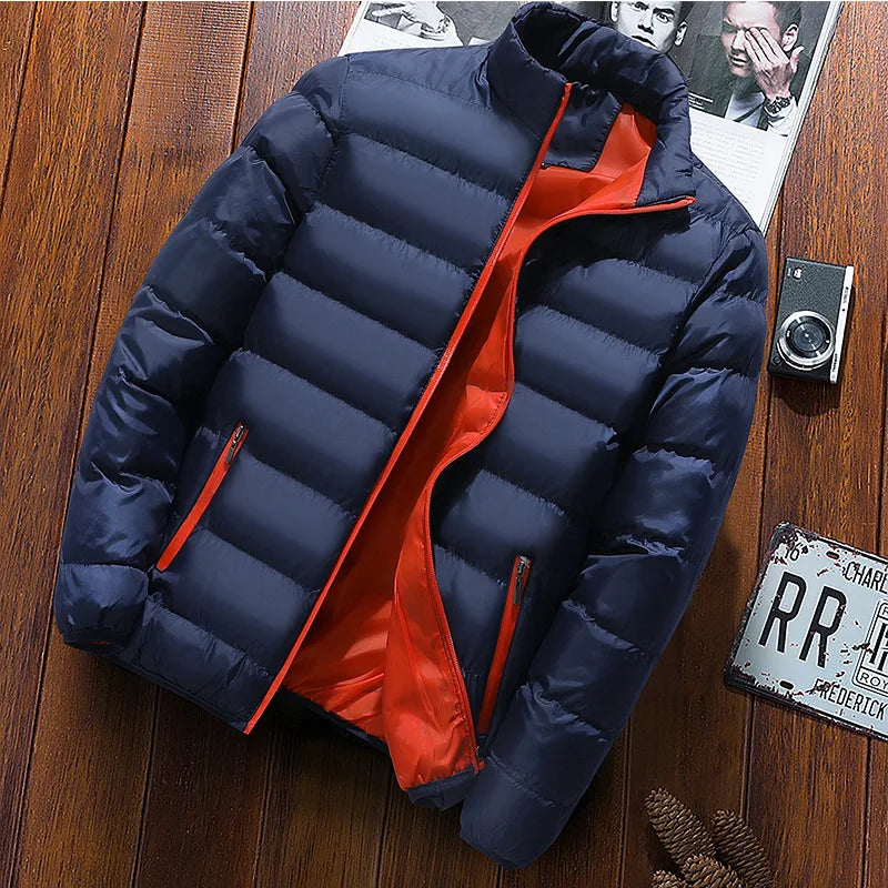 Mens Winter Jackets Fashion Casual Windbreaker Stand Collar Thermal Coat Outwear