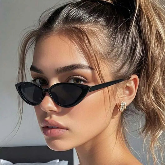 New Vintage Black Cat Eye Sunglasses Woman Fashion Brand Designer Mirror Small