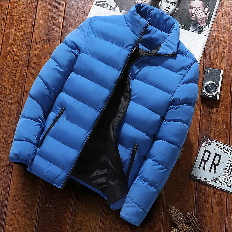 Mens Winter Jackets Fashion Casual Windbreaker Stand Collar Thermal Coat Outwear
